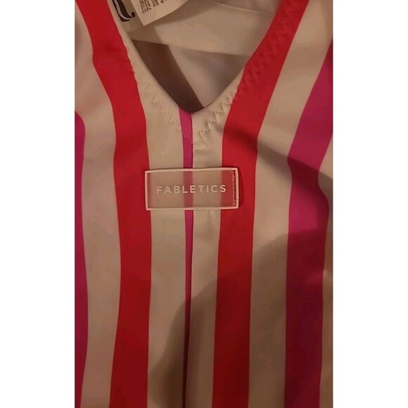 NWT Fabletics Womens Swimsuit XL Sunset Scoop One-Piece  Pink White Stripes - Picture 5 of 12